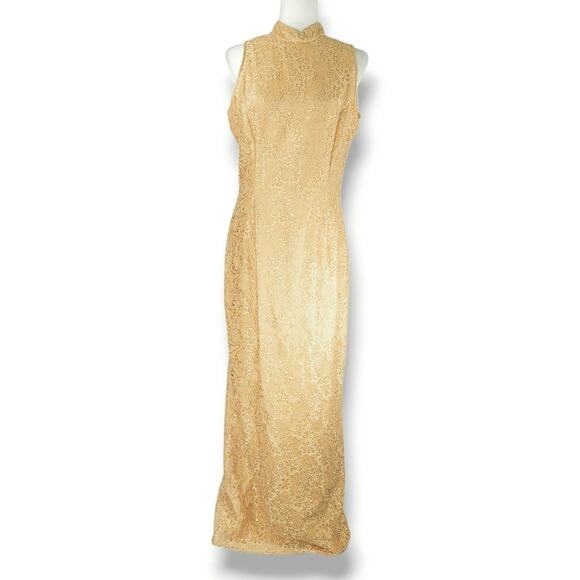 Jessica McClintock Gunne Sax Lace Evening Dress Gown Gold 11/12 EUC Vintage Y2K - Picture 3 of 10